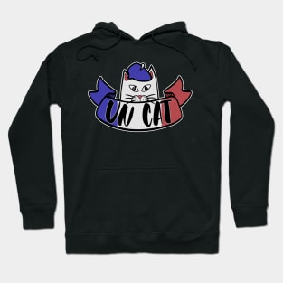 Un Cat Counting Pun, Funny French Flag Cat and Beret Hoodie